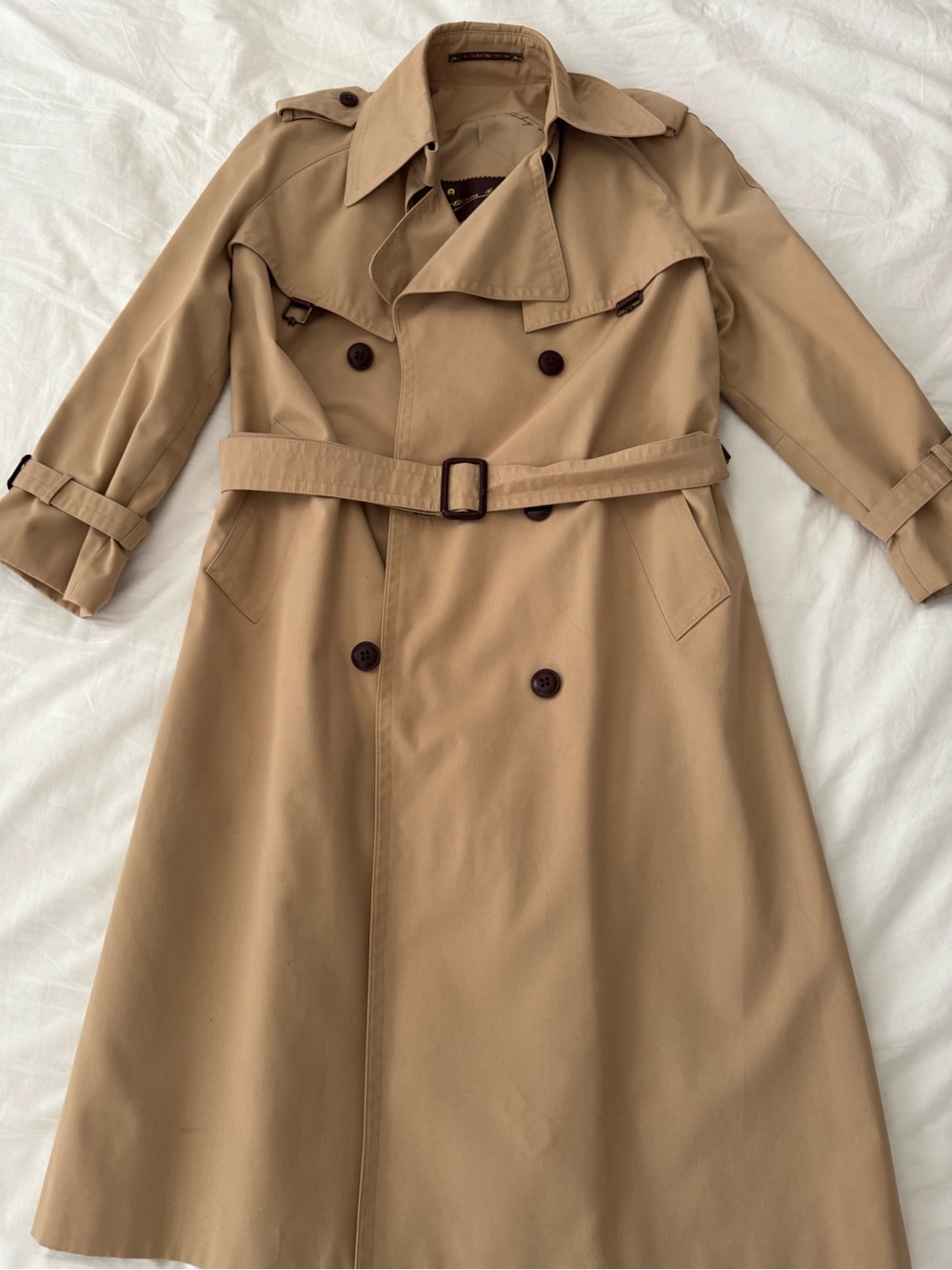 Etienne Aigner Vintage Classic Tan Double-Breasted Trench Coat Size 12P